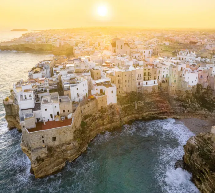 Framed Print : Aerial view of Polignano a Mare at sunrise. Polignano a Mare, Apulia, Italy Framed Print : Aerial view of Polignano a Mare at sunrise. Polignano a Mare, Apulia, Italy