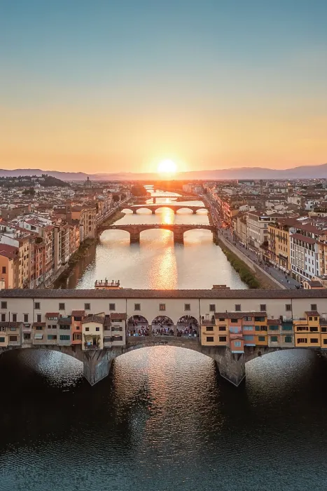 Framed Print : Aerial view of Ponte Vecchio and Arno river at sunset. Florence, Tuscany, Italy Framed Print : Aerial view of Ponte Vecchio and Arno river at sunset. Florence, Tuscany, Italy