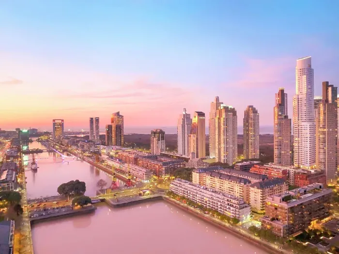 Framed Print : Aerial view of the Puerto Madero docks at twilight, Buenos Aires, Argentina