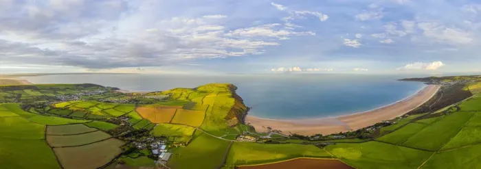 Framed Print : Aerial view over Putsborough beach towards Woolacombe, Morte Bay, North Devon, England Framed Print : Aerial view over Putsborough beach towards Woolacombe, Morte Bay, North Devon, England