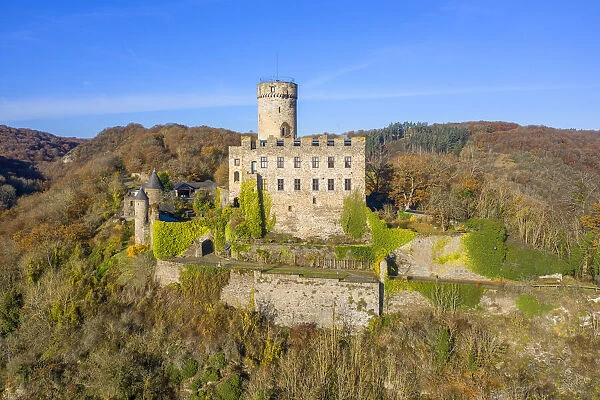 Aerial view at Pyrmont Castle, Roes, Eifel, Rhineland-Palatinate, Germany