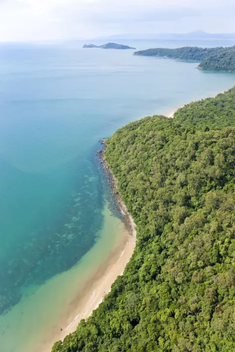 Framed Print : Aerial view of rain forest and beach, Daintree Forest, Daintree National Park, nr Cairns