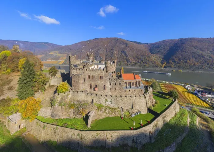 Framed Print : Aerial view at the Reichenstein castle, Trechtingshausen, Rhine valley