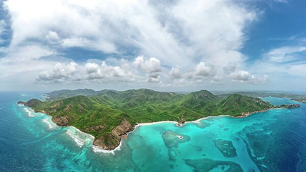 Aerial view of Rendezvous Beach and English Harbour, Antigua, Antigua & Barbuda, Caribbean
