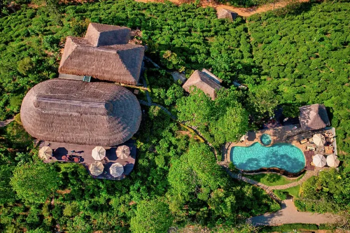 Framed Print : Aerial view of a resort in the forest with swimming pool, Badulla, Sri Lanka Framed Print : Aerial view of a resort in the forest with swimming pool, Badulla, Sri Lanka