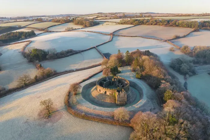 Framed Print : Aerial view of Restormel Castle on a frosty winter morning, Lostwithiel, Cornwall, England. Winter (January) 2023 Framed Print : Aerial view of Restormel Castle on a frosty winter morning, Lostwithiel, Cornwall, England. Winter (January) 2023