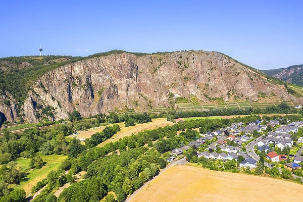 Aerial view on River Nahe with Rotenfels, Ebernburg, Bad Kreuznach, Nahe valley