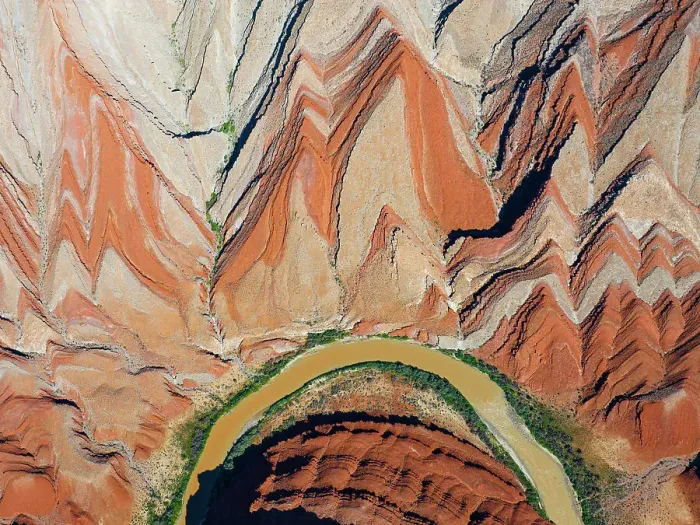 Framed Print : Aerial view of river and Rock formation, Utah, USA Framed Print : Aerial view of river and Rock formation, Utah, USA