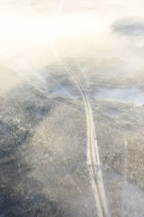 Framed Print : Aerial view of road along the forest, Levi, Kittila, Lapland, Finland