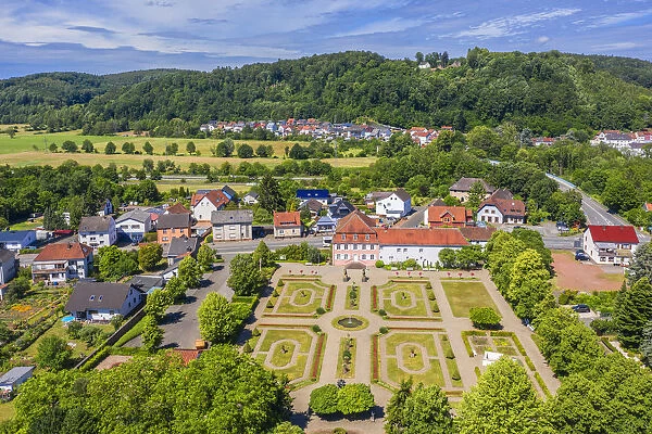 Aerial view at roman museum Schwarzenacker near Homburg, Saarland, Germany