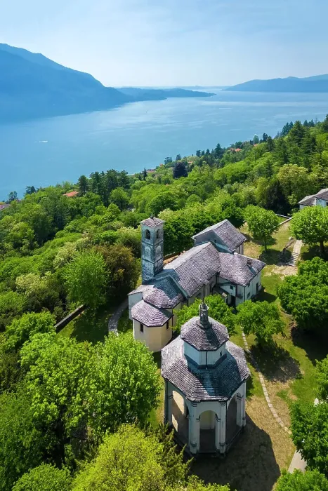Framed Print : Aerial view of the Sacro Monte di Ghiffa on Lake Maggiore in the spring. Maggiore Lake, Province of Verbania, Piedmont, Italy Framed Print : Aerial view of the Sacro Monte di Ghiffa on Lake Maggiore in the spring. Maggiore Lake, Province of Verbania, Piedmont, Italy