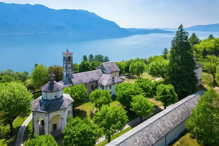 Framed Print : Aerial view of the Sacro Monte di Ghiffa on Lake Maggiore in the spring. Maggiore Lake, Province of Verbania, Piedmont, Italy Framed Print : Aerial view of the Sacro Monte di Ghiffa on Lake Maggiore in the spring. Maggiore Lake, Province of Verbania, Piedmont, Italy