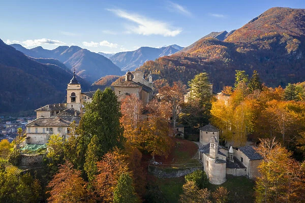 Aerial view of the Sacro Monte of Varallo Sesia, Vercelli district, Piedmont, Italy
