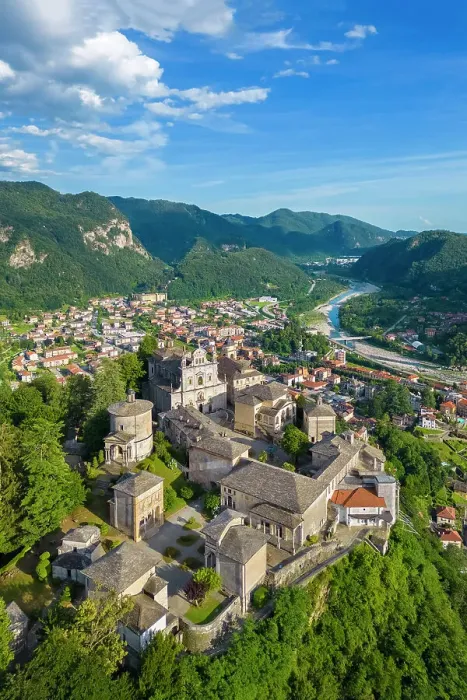 Framed Print : Aerial view of the Sacro Monte of Varallo Sesia, Vercelli district, Piedmont, Italy