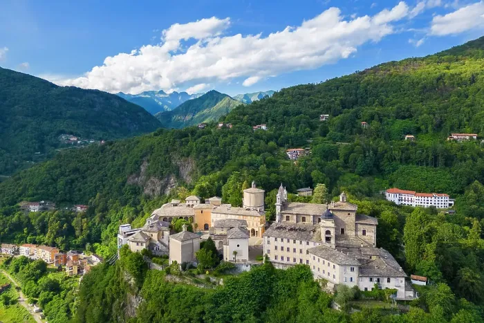 Framed Print : Aerial view of the Sacro Monte of Varallo Sesia, Vercelli district, Piedmont, Italy, Europe