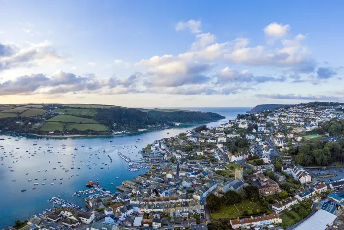Framed Print : Aerial view of Salcombe on the Kingsbridge Estuary, Devon, England Framed Print : Aerial view of Salcombe on the Kingsbridge Estuary, Devon, England