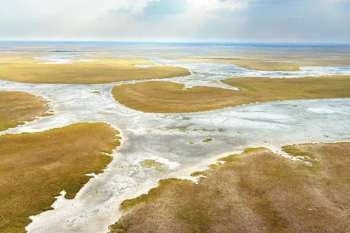 Framed Print : Aerial view of Salt Pans, Makgadikgadi Salt Pans, Botswana Framed Print : Aerial view of Salt Pans, Makgadikgadi Salt Pans, Botswana