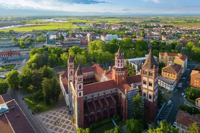 Framed Print : Aerial view of the Sant'Andrea Basilica of Vercelli at sunset in spring. Vercelli, Vercelli district, Piedmont, Italy Framed Print : Aerial view of the Sant'Andrea Basilica of Vercelli at sunset in spring. Vercelli, Vercelli district, Piedmont, Italy