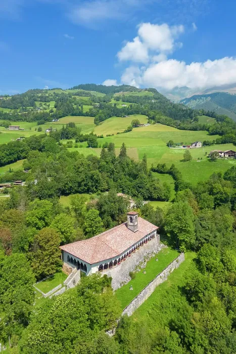 Framed Print : Aerial view of the Santissima Trinita di Parre church on a hill overlooking Valle Seriana. Val Seriana, Bergamo province, Lombardy, Italy Framed Print : Aerial view of the Santissima Trinita di Parre church on a hill overlooking Valle Seriana. Val Seriana, Bergamo province, Lombardy, Italy