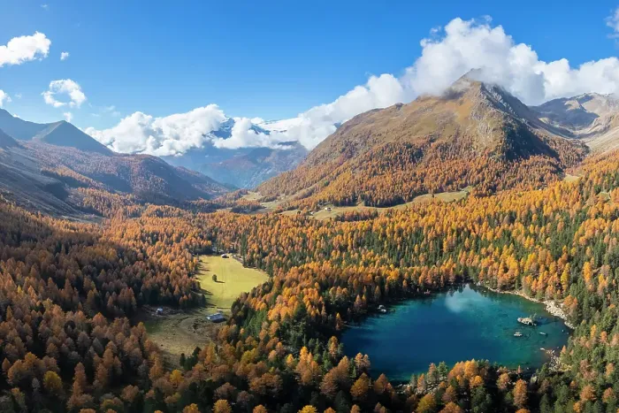 Framed Print : Aerial view of the Saoseo Lake in autumn. Poschiavo Valley, Graubunden, Switzerland Framed Print : Aerial view of the Saoseo Lake in autumn. Poschiavo Valley, Graubunden, Switzerland