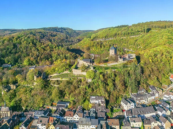 Aerial view at Sayn castle, Bendorf, Westerwald, Rhine valley, Rhineland-Palatinate, Germany