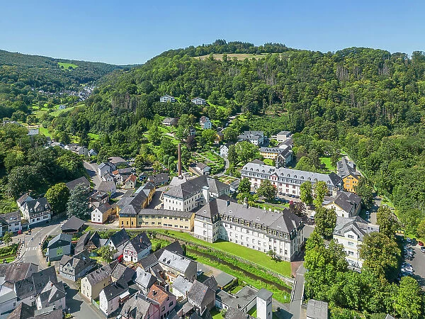 Aerial view at Scheuern foundation, Nassau an der Lahn, Lahn valley, Westerwald, Taunus, Rhineland-Palainate, Germany