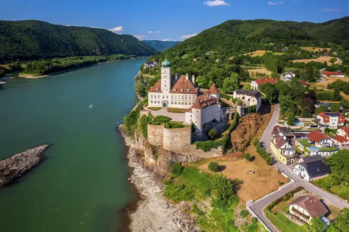 Framed Print : Aerial view of Schloss Schonbuhel castle, Schonbuhel-Aggsbach, Lower Austria, Austria