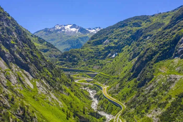 Framed Print : Aerial view at Schollenen canyon near Andermatt, canton Uri, Switzerland Framed Print : Aerial view at Schollenen canyon near Andermatt, canton Uri, Switzerland