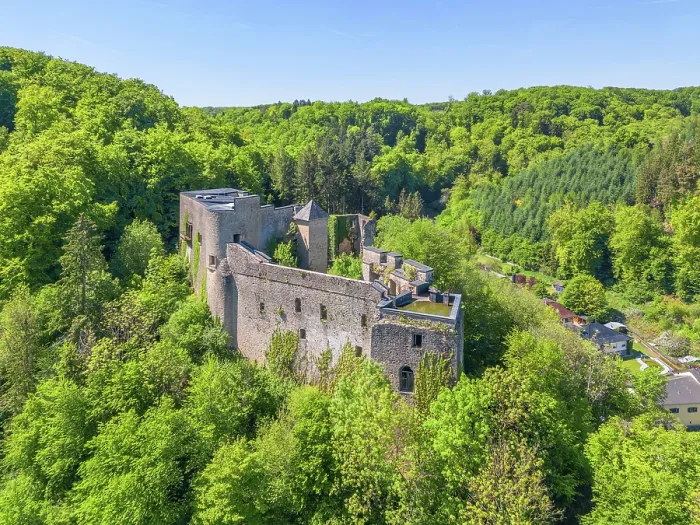 Framed Print : Aerial view at Septfontaines castle, Habscht, valley of the 7 castles, canton Capellen, Luxembourg Framed Print : Aerial view at Septfontaines castle, Habscht, valley of the 7 castles, canton Capellen, Luxembourg