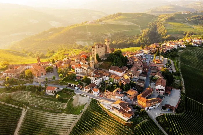 Framed Print : Aerial view of Serralunga d'Alba village surrounded by vineyards. Langhe region, Cuneo province, Piedmont, Italy Framed Print : Aerial view of Serralunga d'Alba village surrounded by vineyards. Langhe region, Cuneo province, Piedmont, Italy