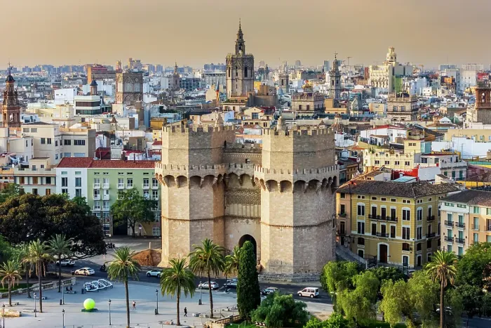 Framed Print : Aerial view of Serranos Towers and old town, Valencia, Valencian Community, Spain Framed Print : Aerial view of Serranos Towers and old town, Valencia, Valencian Community, Spain