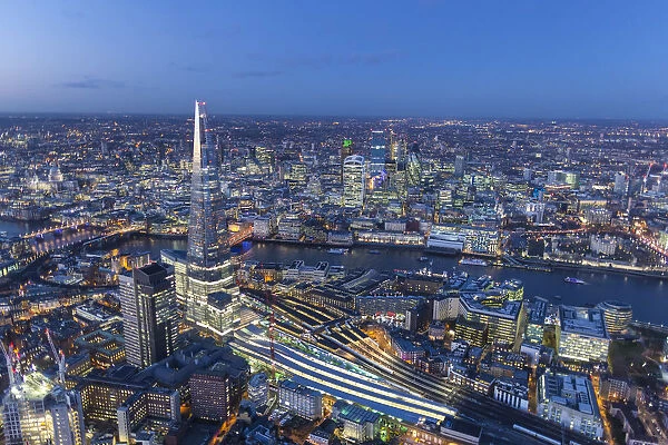 Aerial view of The Shard and City of London, London, England