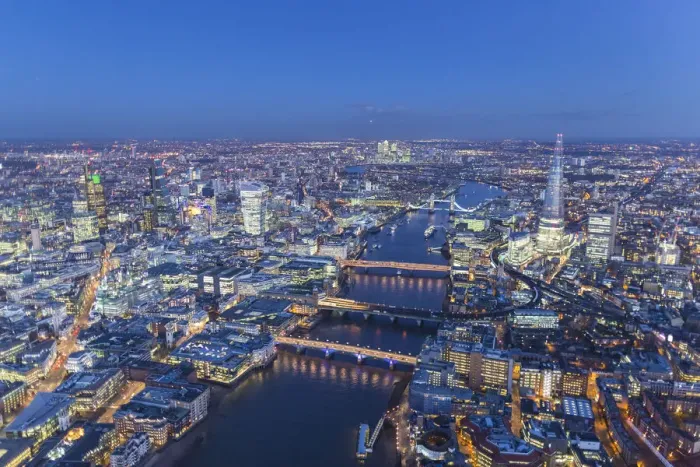 Framed Print : Aerial view of The Shard, River Thames and City of London, London, England Framed Print : Aerial view of The Shard, River Thames and City of London, London, England
