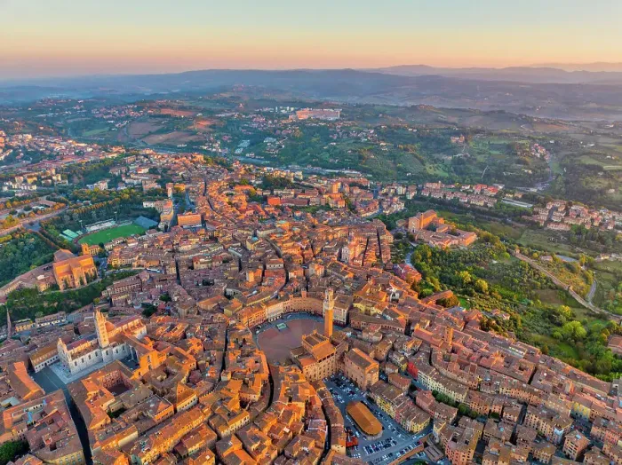 Framed Print : Aerial view of Siena cityscape at the early morning, Siena, Tuscany, Italy