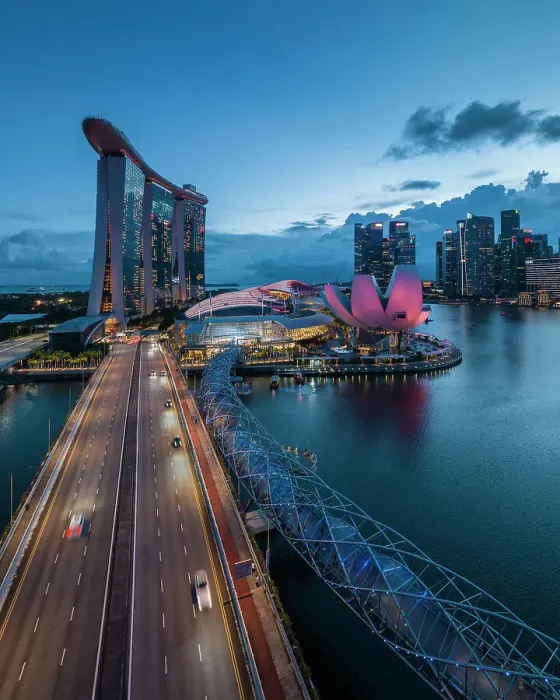 Framed Print : Aerial view of Singapore City Harbour at night, Singapore, Asia Framed Print : Aerial view of Singapore City Harbour at night, Singapore, Asia