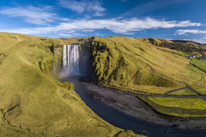 Framed Print : Aerial view of Skogafoss waterfall, South Iceland, Iceland Framed Print : Aerial view of Skogafoss waterfall, South Iceland, Iceland