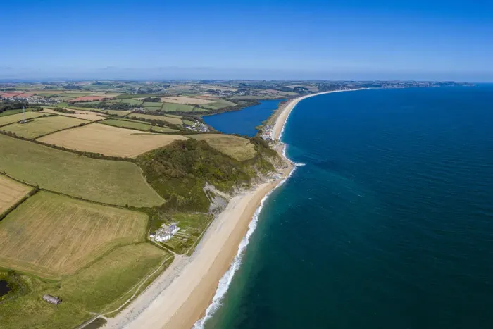 Framed Print : Aerial view of Slapton Sands, Devon, England Framed Print : Aerial view of Slapton Sands, Devon, England