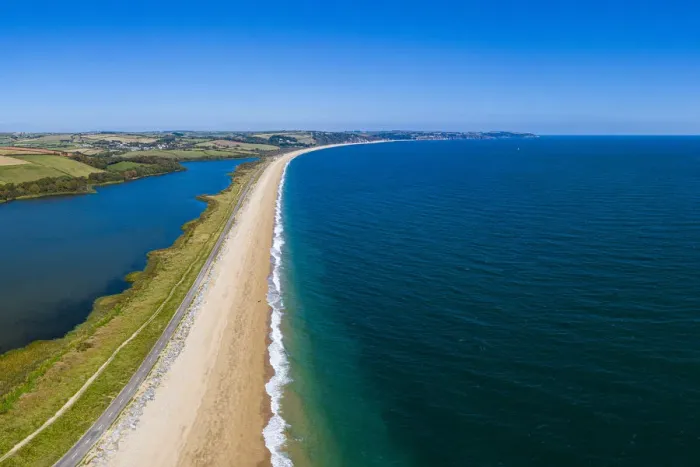 Framed Print : Aerial view of Slapton Sands, Devon, England Framed Print : Aerial view of Slapton Sands, Devon, England