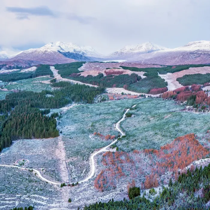 Framed Print : Aerial view over snow covered forests in Glen Garry next to Loch Garry, Highland region, Scotland, United Kingdom Framed Print : Aerial view over snow covered forests in Glen Garry next to Loch Garry, Highland region, Scotland, United Kingdom