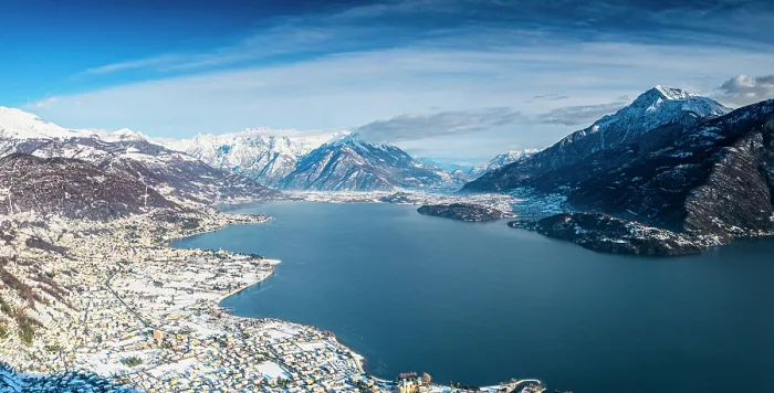 Framed Print : Aerial view of the snowy villages of Dongo and Gravedona, Lake Como, Lombardy, Italy Framed Print : Aerial view of the snowy villages of Dongo and Gravedona, Lake Como, Lombardy, Italy