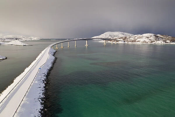 Aerial view of the Sommaroya bridge, Sommaroy, Brensholmvegen, Troms county