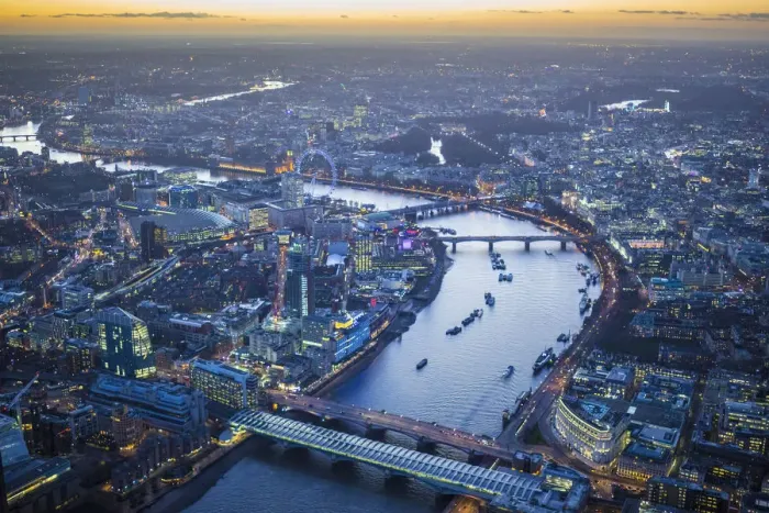 Framed Print : Aerial view of the South Bank, River Thames and the Lodon Eye, London, England Framed Print : Aerial view of the South Bank, River Thames and the Lodon Eye, London, England