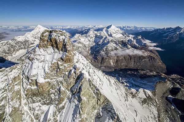 Aerial view of the south face of the Matterhorn Zermatt canton of Valais Switzerland