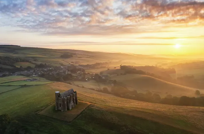 Framed Print : Aerial view of St Catherine's Chapel and hills around Abbotsbury, Dorset, United Kingdom Framed Print : Aerial view of St Catherine's Chapel and hills around Abbotsbury, Dorset, United Kingdom