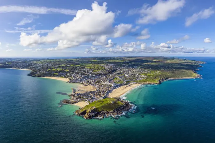 Framed Print : Aerial view of St. Ives, Cornwall, England Framed Print : Aerial view of St. Ives, Cornwall, England