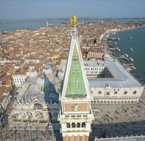 Aerial view of St Marks square, Doges Palace and St Marks Basilica, Venice, Veneto, Italy, Europe