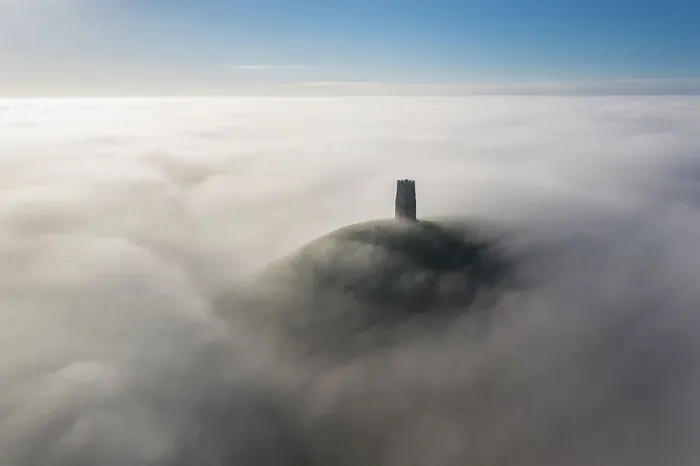 Framed Print : Aerial view of St Michaels Tower and Glastonbury Tor, surrounded by a sea of mist, Somerset, England. Winter (December) 2022 Framed Print : Aerial view of St Michaels Tower and Glastonbury Tor, surrounded by a sea of mist, Somerset, England. Winter (December) 2022