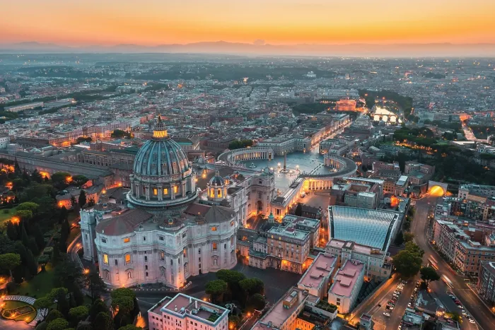 Framed Print : Aerial view of St. Peter Basilica at dusk. Vatican city, Rome, Lazio, Italy Framed Print : Aerial view of St. Peter Basilica at dusk. Vatican city, Rome, Lazio, Italy