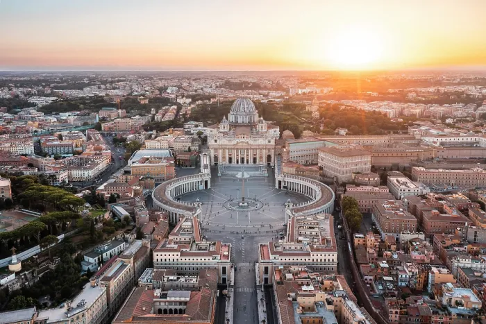 Framed Print : Aerial view of St. Peter's Square and St. Peter's Basilica at sunset. Rome, Lazio, Italy Framed Print : Aerial view of St. Peter's Square and St. Peter's Basilica at sunset. Rome, Lazio, Italy