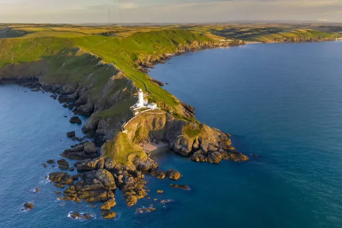 Framed Print : Aerial view of Start Point lighthouse and headland, South Hams, Devon, England Framed Print : Aerial view of Start Point lighthouse and headland, South Hams, Devon, England